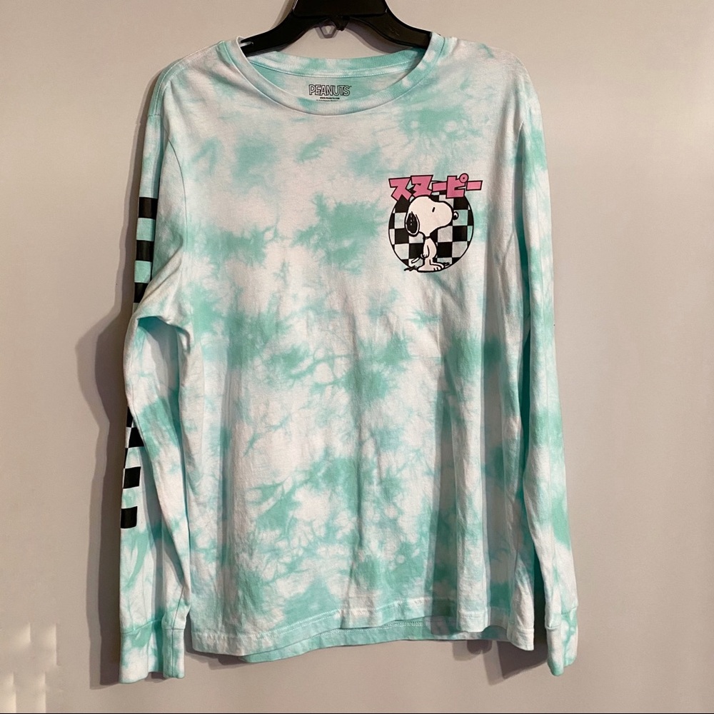 Peanuts Mint Green White Tie-Dye Long Sleeve Tee